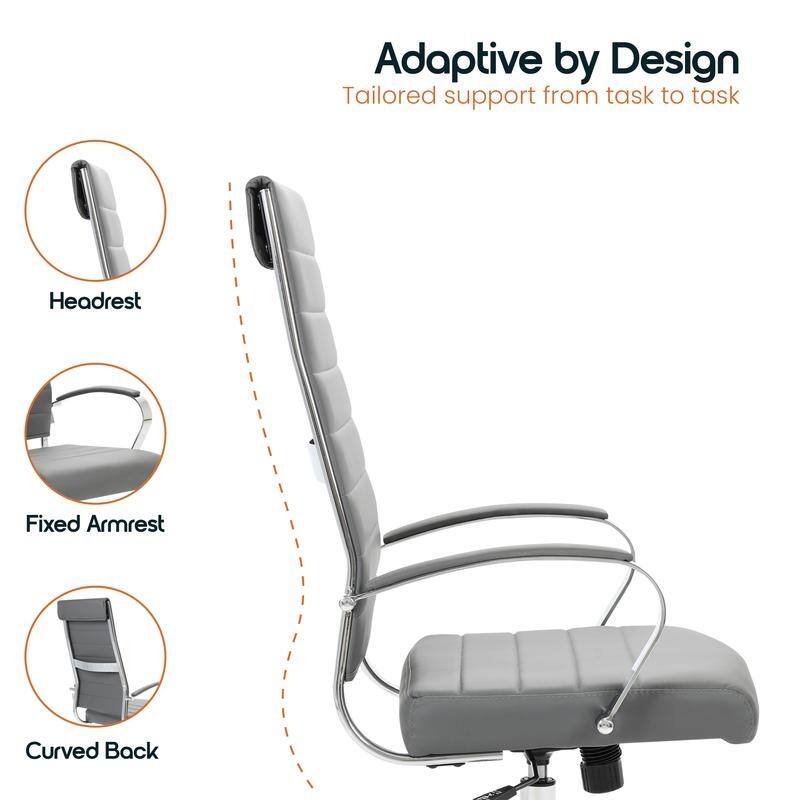 Benmar Leather Executive Office Chair with Chrome Frame, Adjustable Height, Tilt Lock, 360° Swivel, and Smooth Rolling Casters
