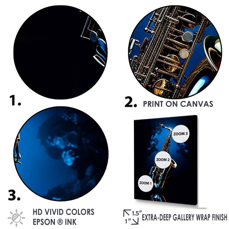 Designart "Saxophone Midnight Blue II" Music Wall Art