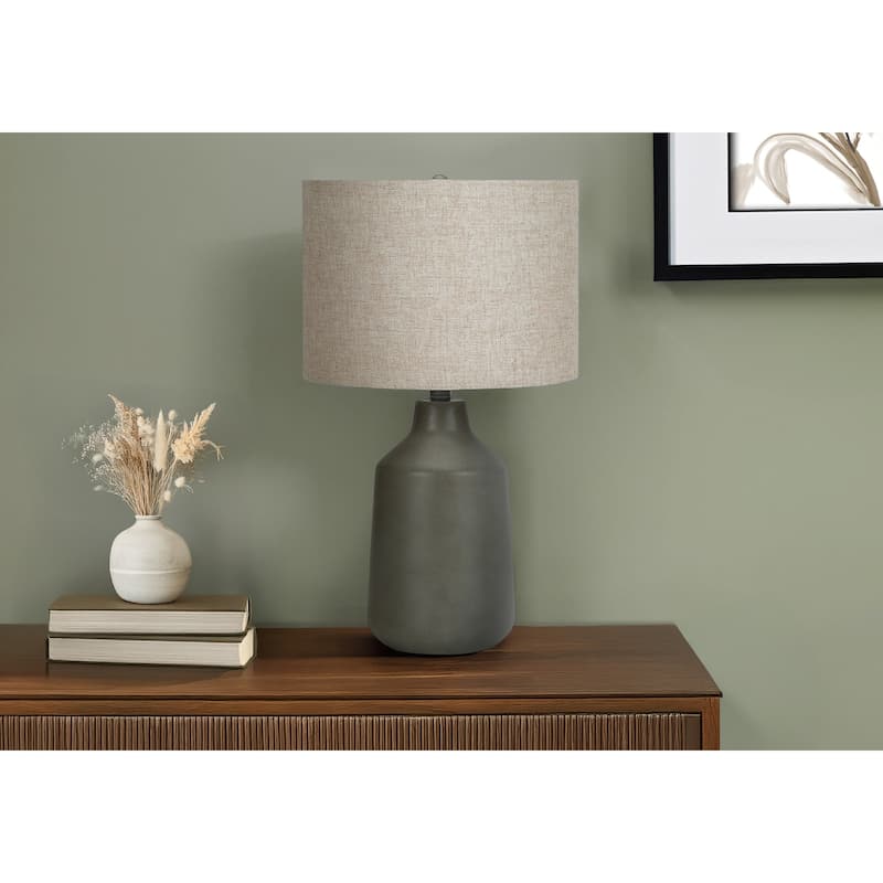 Concrete Table Lamp with Linen Shade 3 Way Switch Contemporary Design - Grey