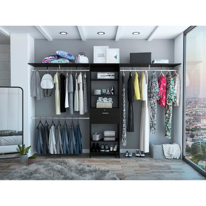 Closet System with three Top Shelves for Bedroom, Black