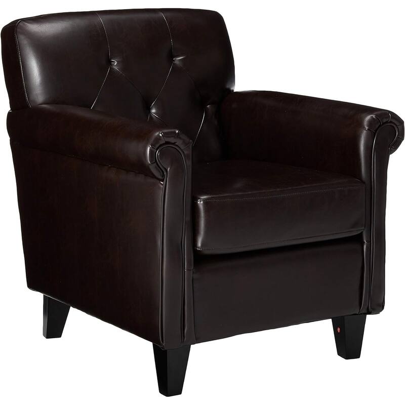 Modern 30" PU Upholstered Button Tufted Club Chair with Wood Legs for Living Room