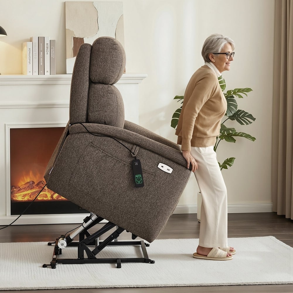 MCombo Power Recliner Lift Chair with Massage, Dual Heating and Adjustable Headrest for Big Elderly People, Fabric R7605