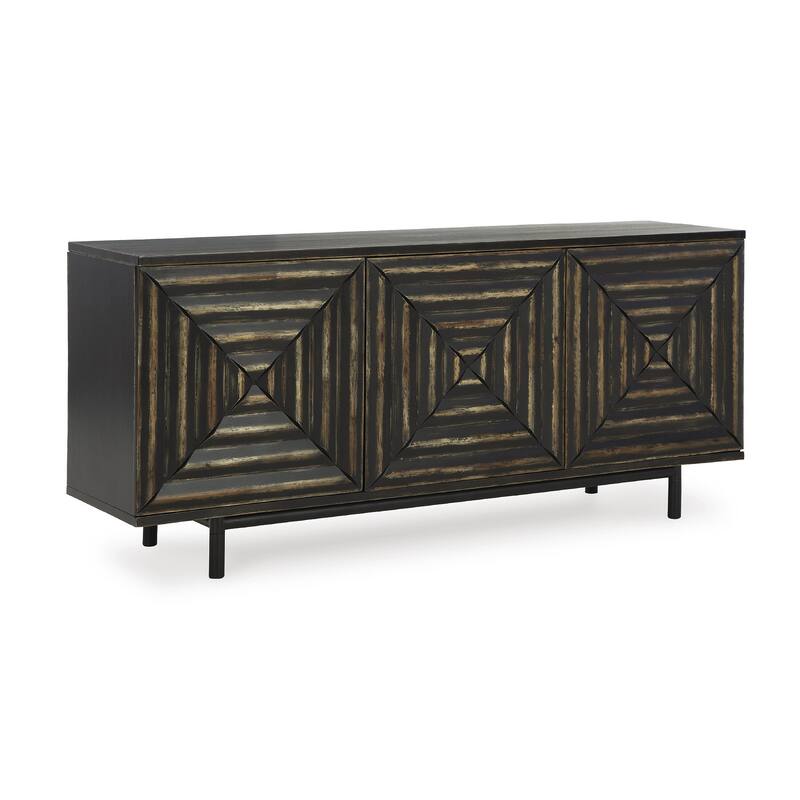 Signature Design by Ashley Fair Ridge Distressed Black Accent Cabinet - 72"W x 18"D x 32"H