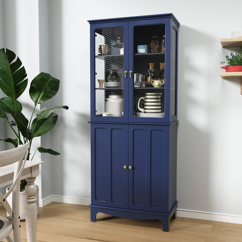 72" Freestanding Kitchen Pantry with Glass Doors - Blue