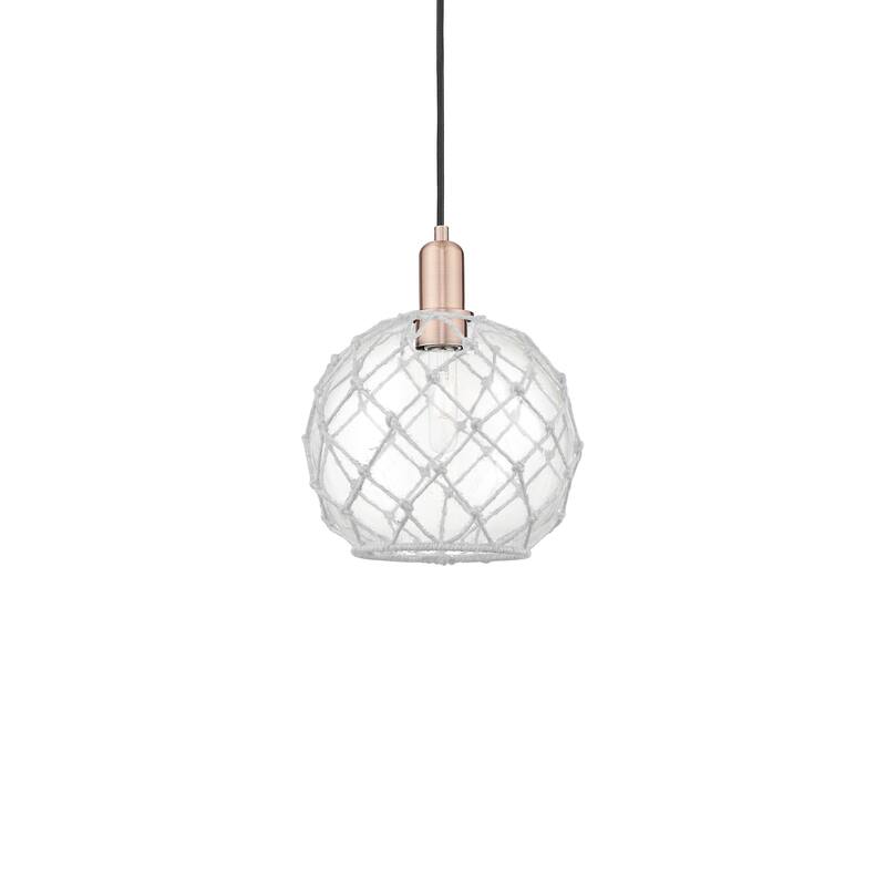 Innovations Lighting 716-1P-13-10 Farmhouse Rope Pendant Farmhouse - Antique Copper / Clear Glass with White Rope