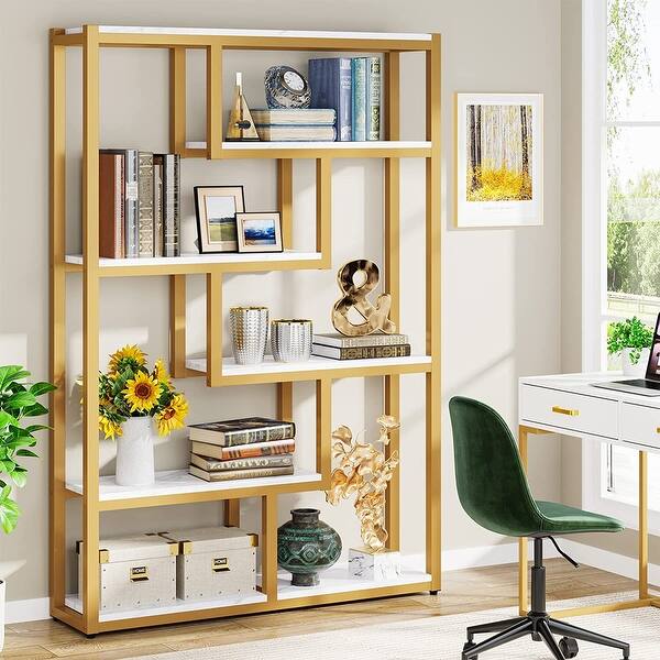 slide 2 of 20, 6-Tier Etagere Bookcase, Modern Industrial Staggered Bookshelf