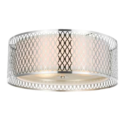 Mikayla 3 Light 17in Satin Nickel Drum Shade Flush Mount - Satin Nickel