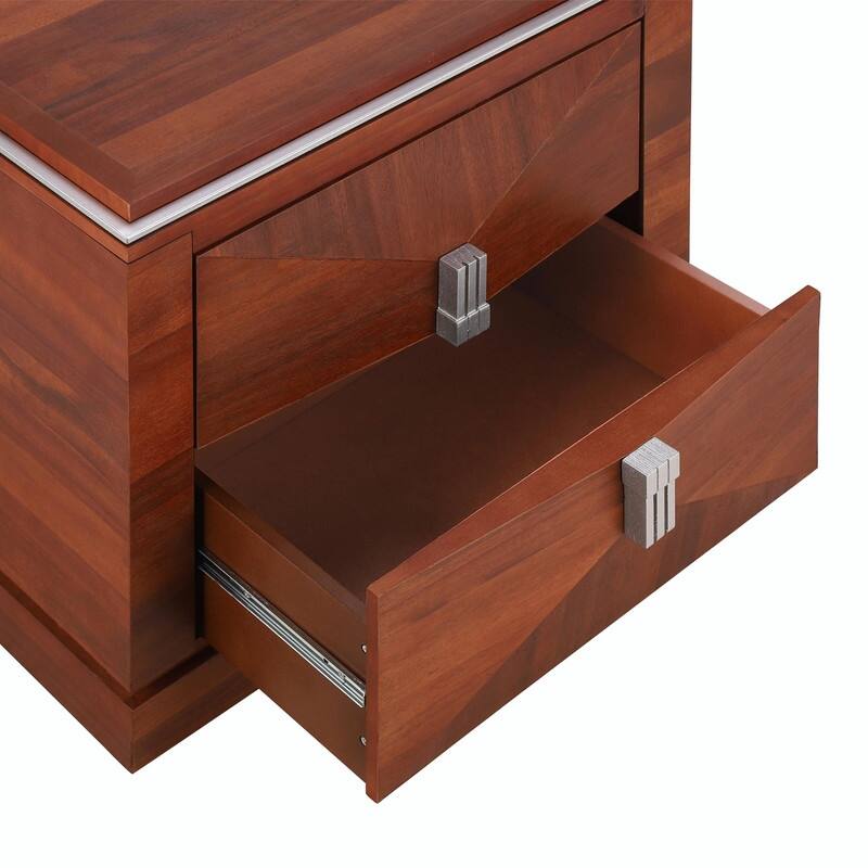 Mid-Century Modern Nightstand with 2 Drawers - Wide Wood End Table with Diamond Design and Heavy-Duty Base