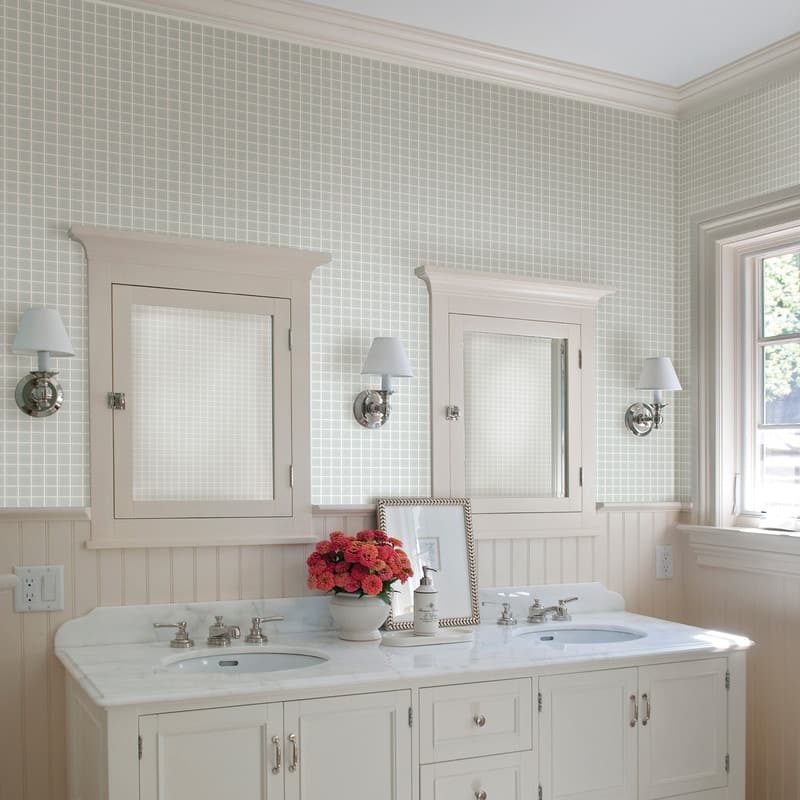 Brewster Crystalline Seafoam Glass Tile Wallpaper - 20.5in x 396in x 0.025in