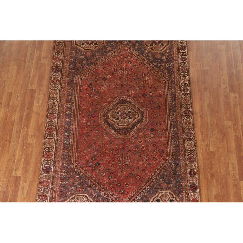 Vegetable Dye Tribal Qashqai Persian Rug Hand-knotted Wool Carpet - 5'2"x 8'5"
