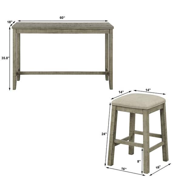 4 Pieces Height Table with Stools Rustic Bar Dining Set with Socket