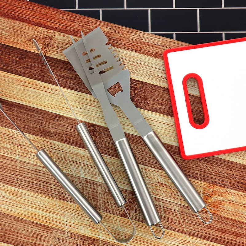 3 Piece Stainless Steel Barbecue Tool Set in Silver