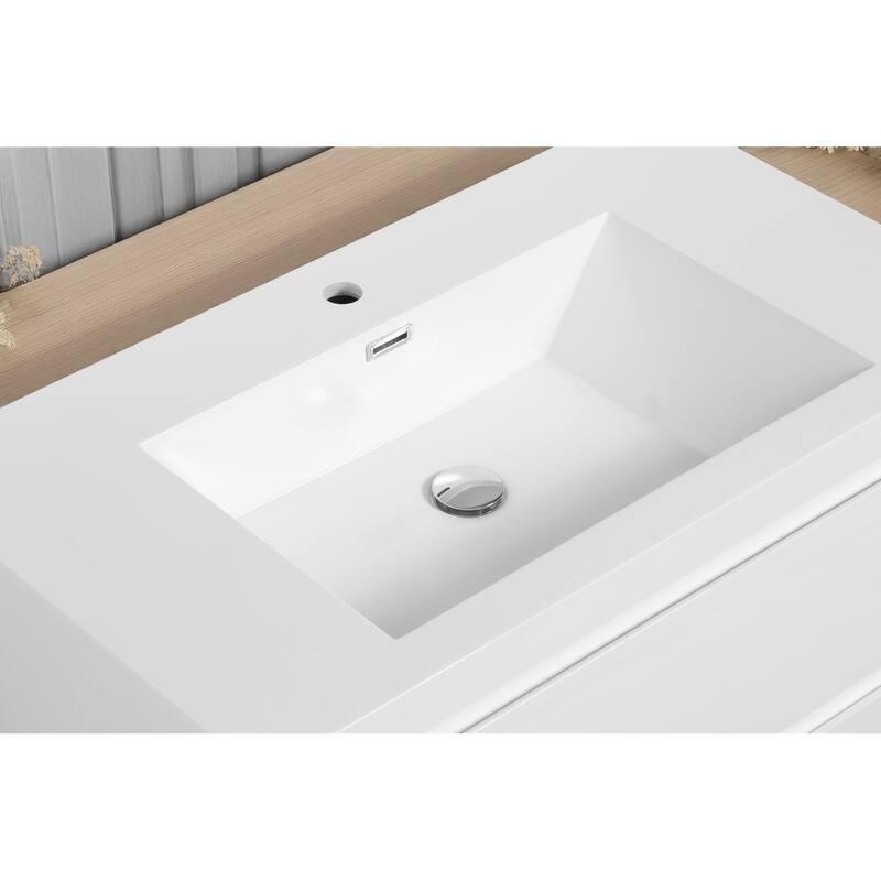 42" Wall-Mounted Bathroom Vanity with Glossy White Resin Sink - Modern Floating Bathroom Cabinet with Soft-Close Hinges