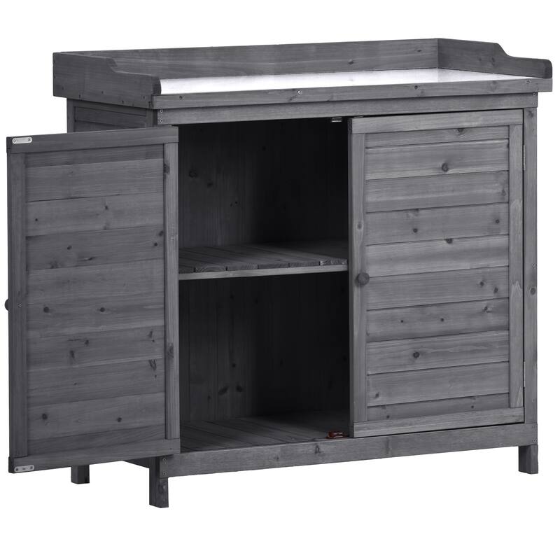 Roomfitters 39" Outdoor Potting Bench Table, Rustic Garden Workstation with 2-Tier Shelves and Side Hook
