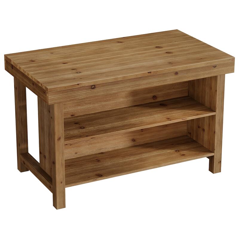 Solid Wood Bar Table, Open Storage Counter Height Pub Dining Table, Kitchen Dining/Living Room Basement Accent Bar Unit