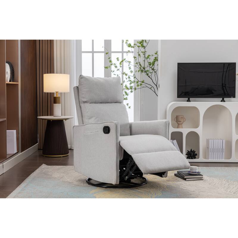 Cotton Linen Fabric Swivel Rocking Chair Glider Rocker Recliner Nursery Chair with Adjustable Back and Footrest