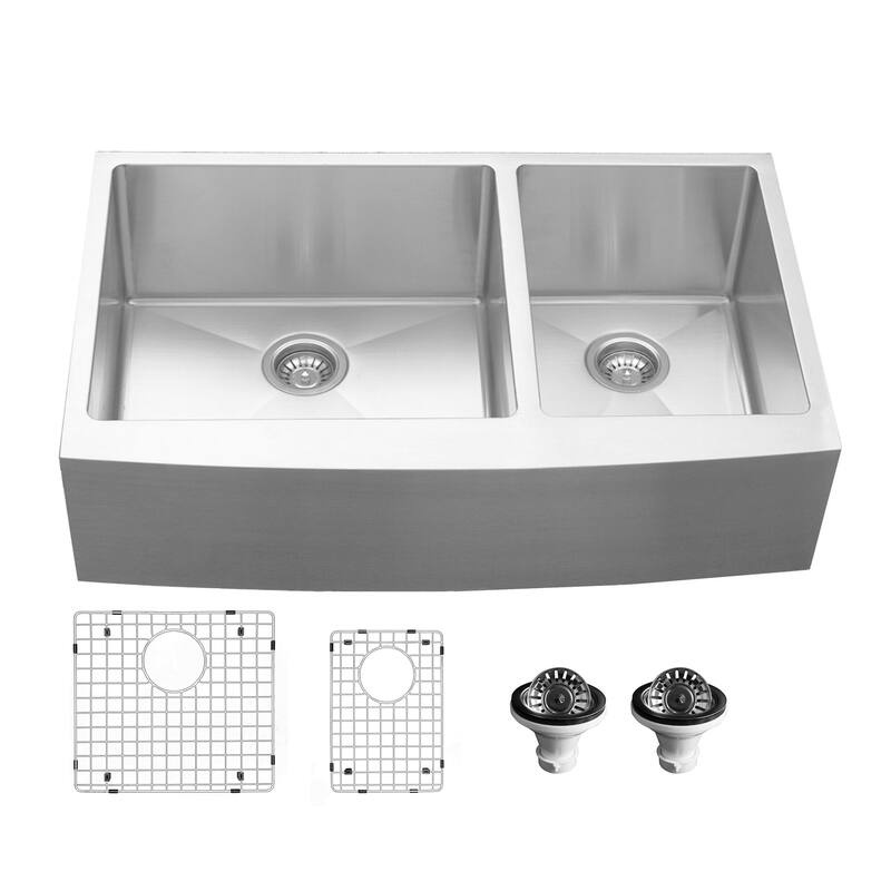 Karran 36" Undermount Double Bowl Stainless Steel Farmhouse Kitchen Sink Kit