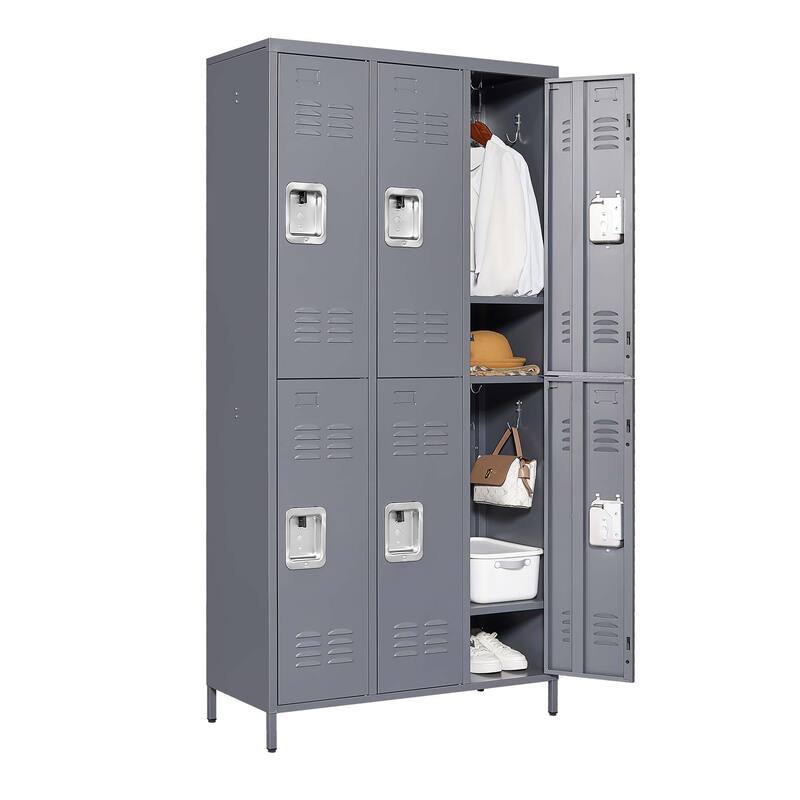GDFStudio - Trent 6-Door 72" Metal Locker Cabinet with Lock, Heavy-Duty Storage - 6 Door 72"H