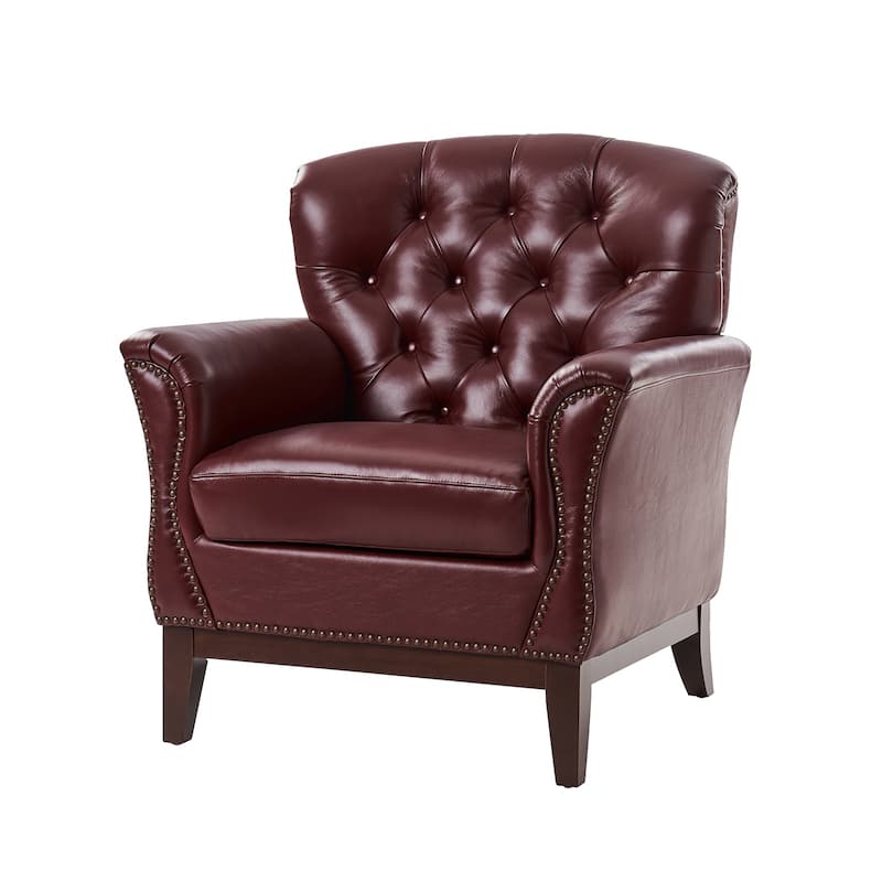 Burt Traditional Genuine Leather Accent Chair with Tufted Wing Back by HULALA HOME