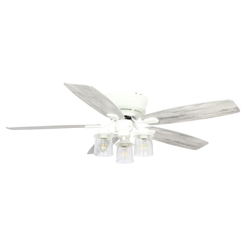 52" Low Profile White Flush Mount Ceiling Fan with Light Kit and Remote