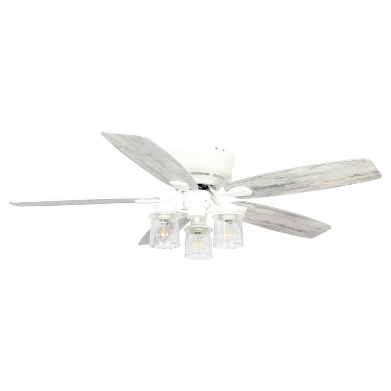 52-in Modern White Wooden 5-Blade Low Profile Ceiling Fan with Light Kit and Remote