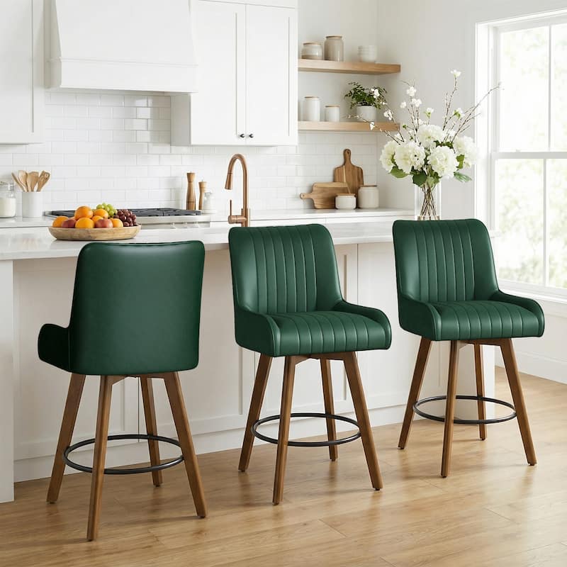 26" Faux Leather Upholstered Wood Swivel Counter Stool Set of 3 or 4 - 38.8"H x 20.5"W x 21.7"D - Set of 3 - Green