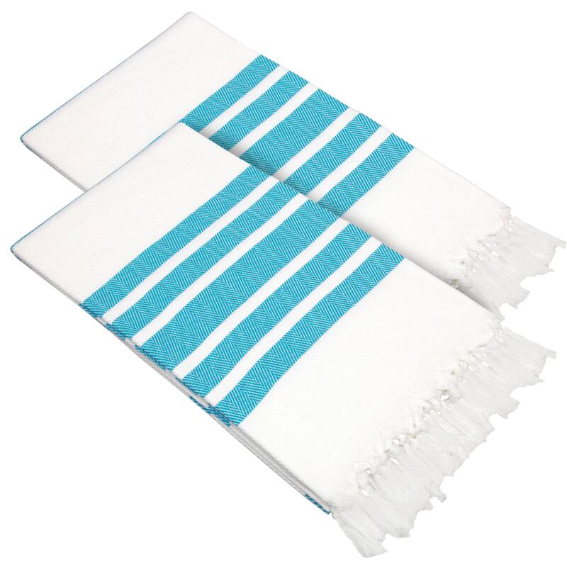 Authentic Hotel and Spa Turkish Cotton Herringbone Pestemal Beach Towel (Set of 2)