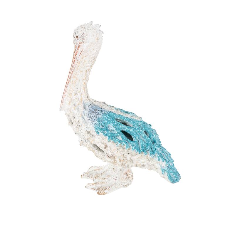 Polystone Pelican Textured Sculpture with Blue Feathers - Blue or Red - Roche River Decor