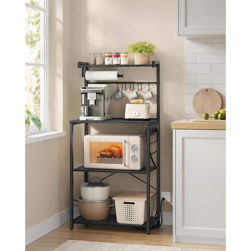 Steel Bakers Rack with Power Strip, Hooks and Adjustable Shelf - 15.7"D x 23.6"W x 55.1"H