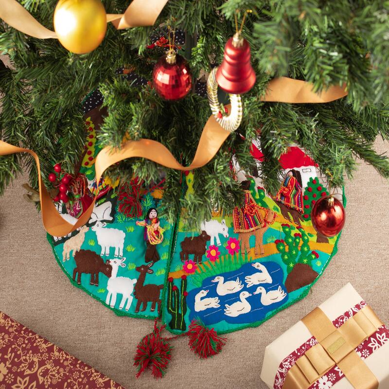 Novica Handmade Holiday Excitement Applique Christmas Tree Skirt