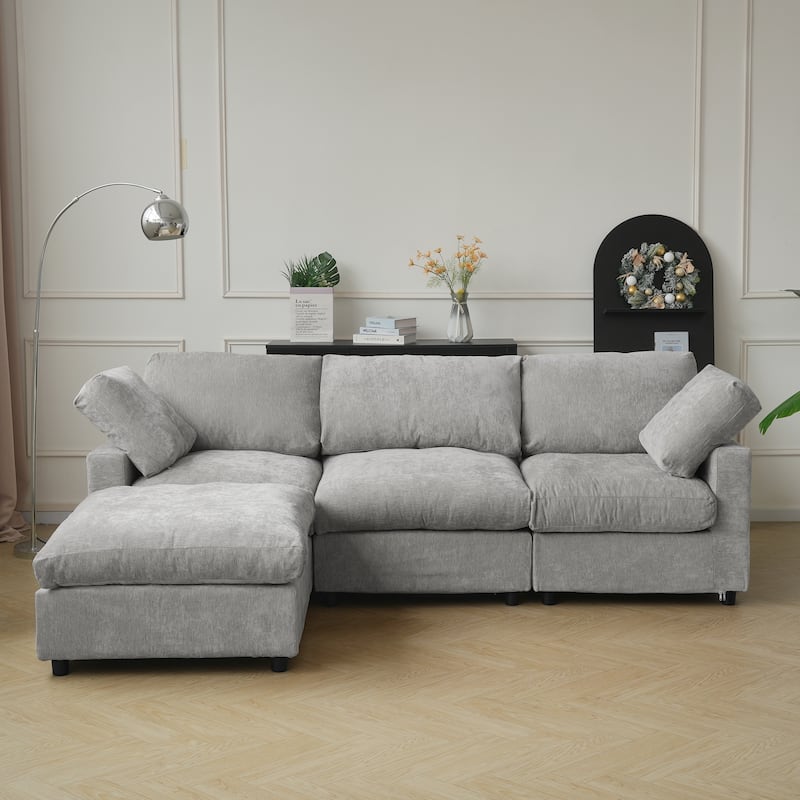 100" L Shape Cloud Modular Couches for Living Room, Modern Convertible Sectional Sofa Couch, Couch Cushion Covers Removable - Grey