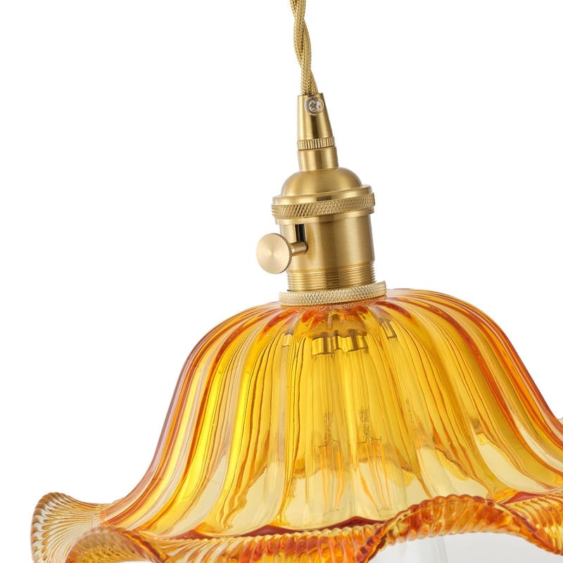 Modern 1Light Pendant with Amber Glass Shade and Brass Finish