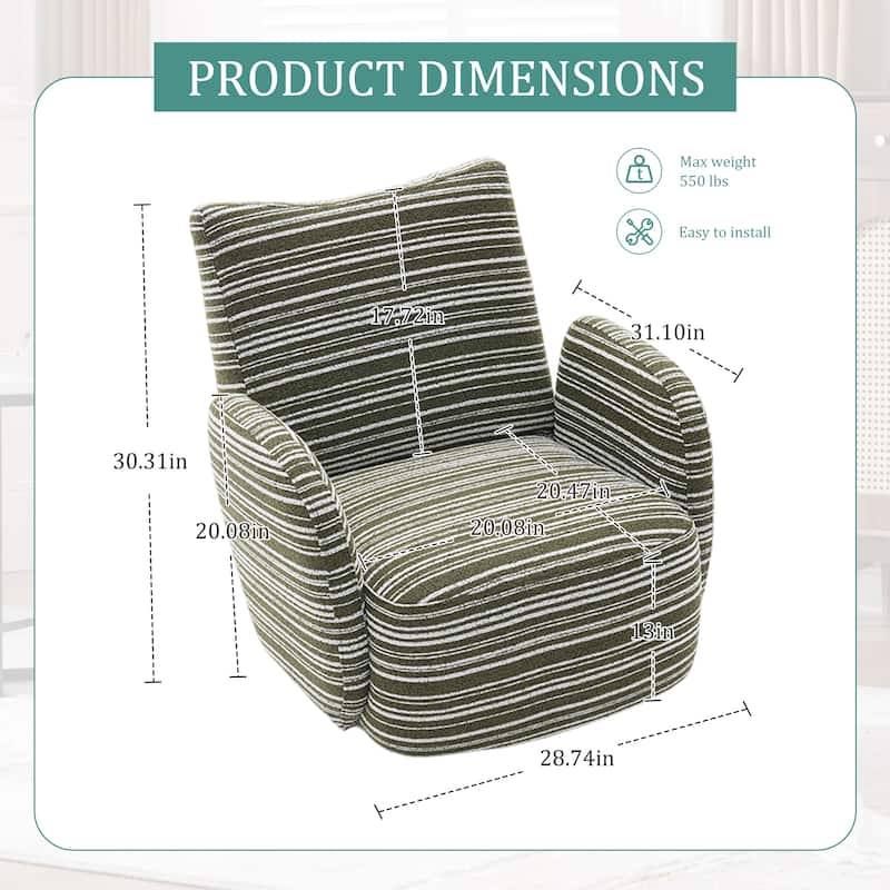 HOMEFUN Boucle Upholstered 360° Swivel Fabric Striped Armrest Leisure Chair for Living room and Bedroom