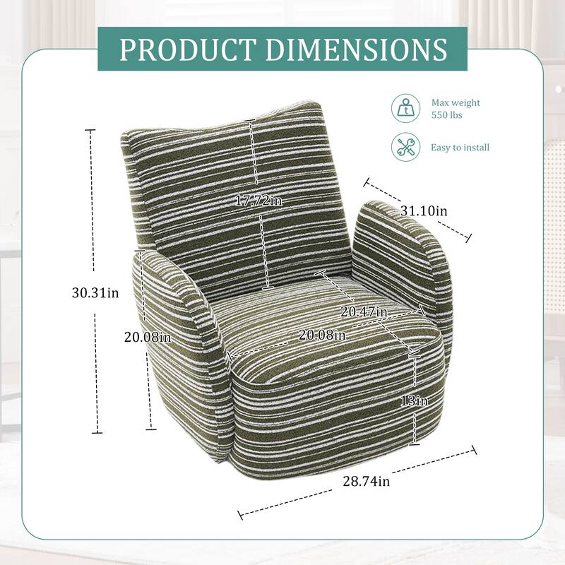 Modern Style 360°Swivel Leisure Chair Fabric Striped Armrest Swivel Chair with sand-rimmed fabric and metal bracket