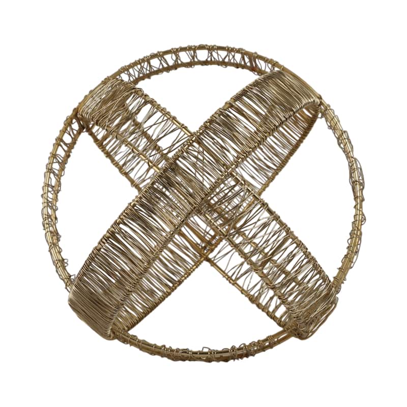 Metal Orb Sculpture with Interwoven Iron Wire Design Decorative Accent