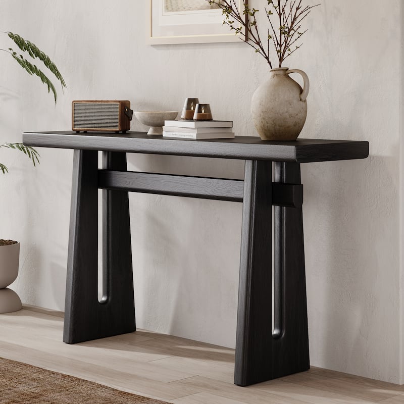 Christopher Knight Home - Chole Console Table with Wood Veneer and Sculptural Design - Black