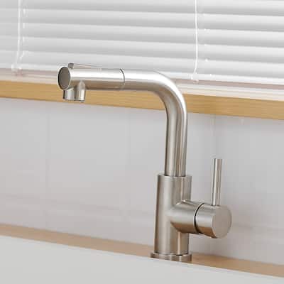 Single-handle Bathroom Pull Out Sink Faucet in Brushed Nickel / Matte Black