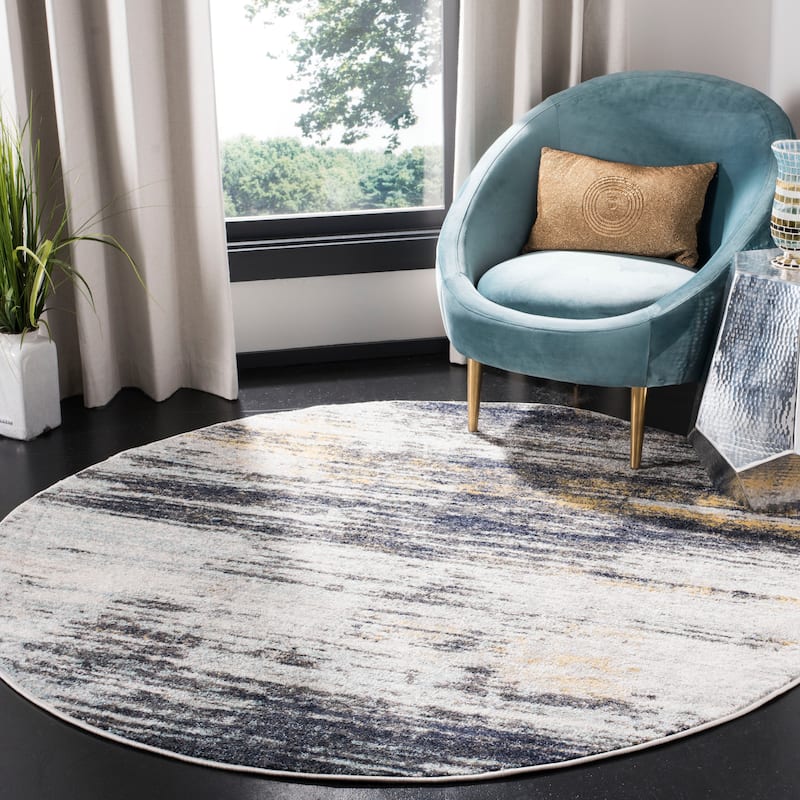 SAFAVIEH Adirondack Rathgunde Distressed Vintage Boho Oriental Rug - 6' Round - Light Grey/Black