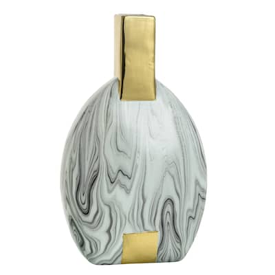 StyleCraft Marbell - Norman Wyatt Home - Faux Marble and Gold - Ceramic Vase