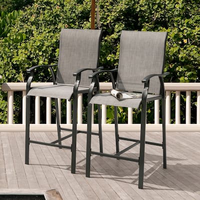 Nuu Garden Patio 2-Piece Textilene Bar Stools with High Backrest, Gray