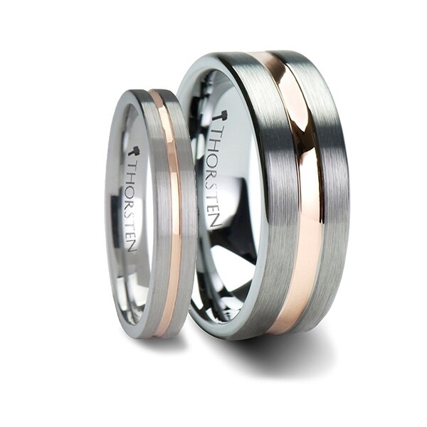 ZEUS Flat Brushed Finish Tungsten Carbide Ring with Rose Gold Plated Groove - 4mm – 10mm