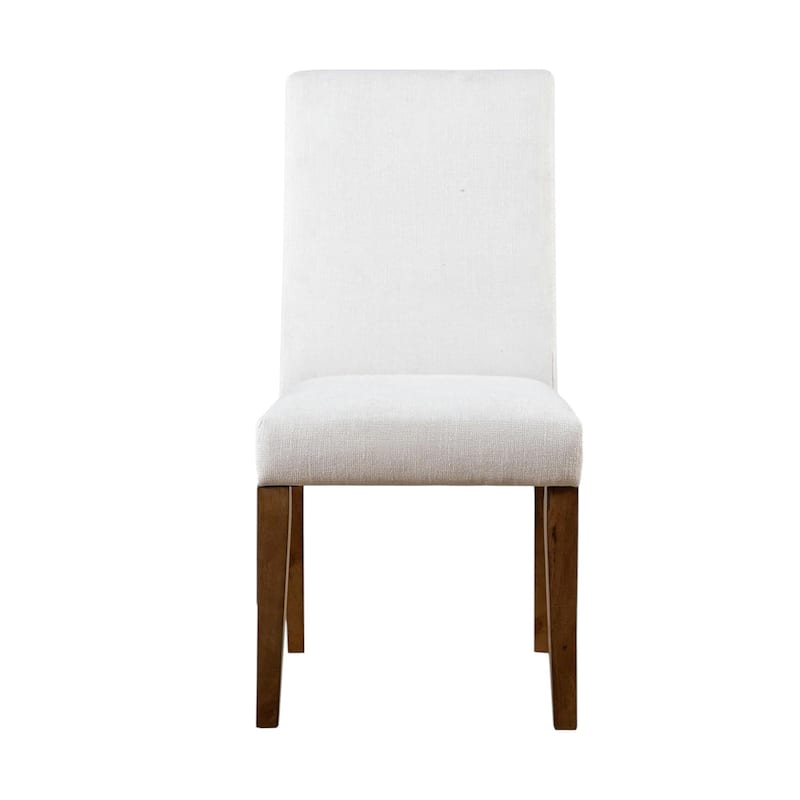 Set of 2 Upholstered Dining Chairs with Wood Legs in Brown and White