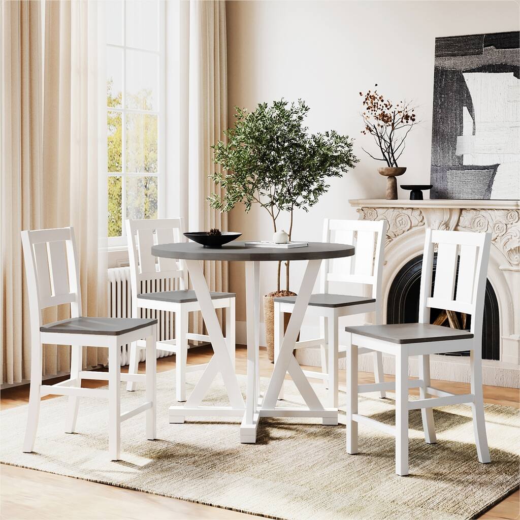 Rustic Farmhouse 5-Piece Counter Height Dining Table Set - Overstock ...