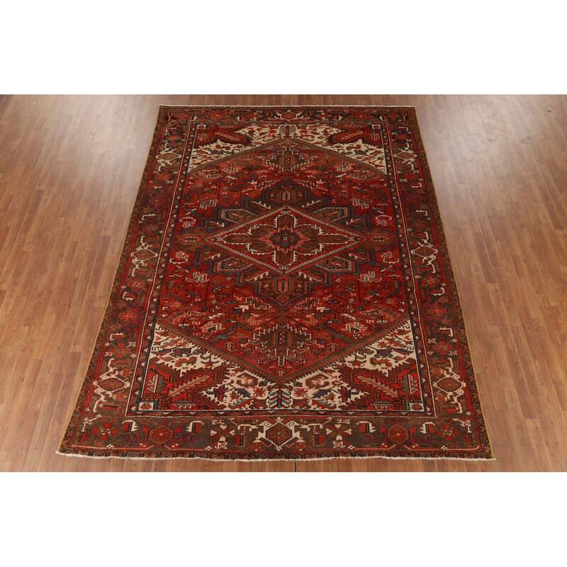 Geometric Heriz Persian Vintage Area Rug Hand-Knotted Wool Carpet - 8'3"x 10'10"
