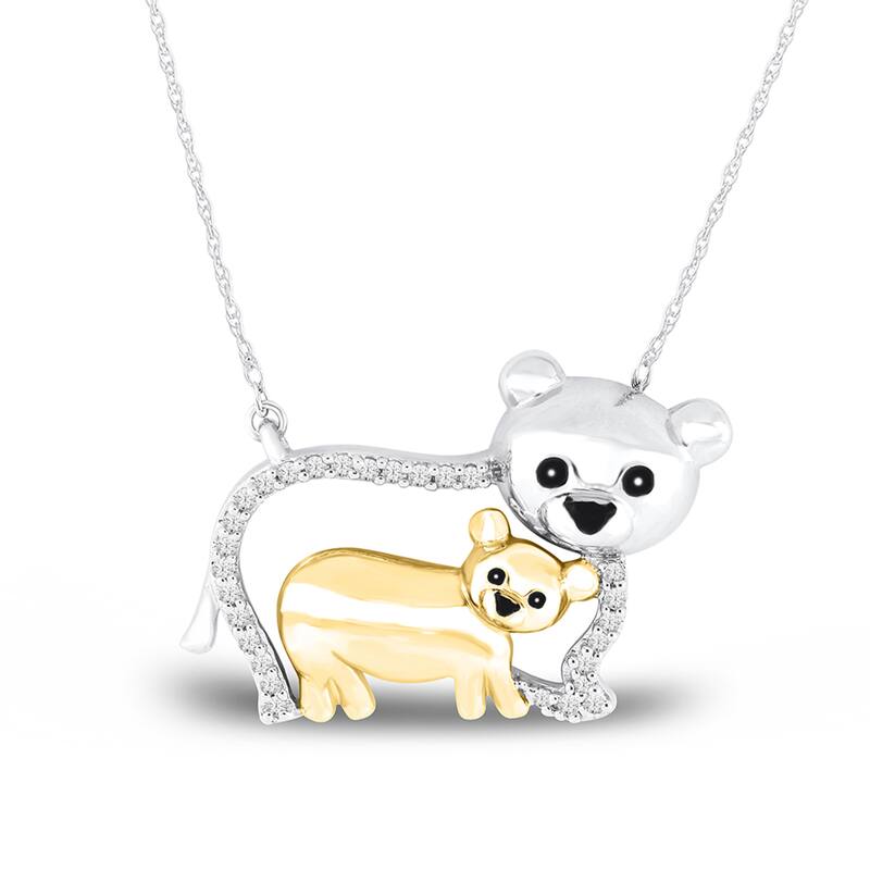 1/20ct TDW Diamond Two Tone Bear Pendant Necklace in Silver for Women - Yellow