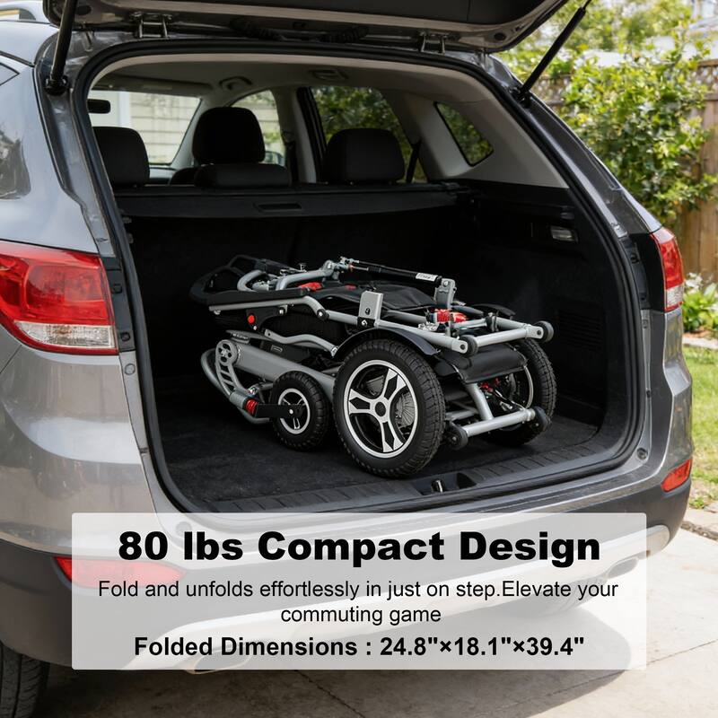 Foldable Electric Wheelchair for Adults, 300W Motor, Lightweight Aluminum Frame, Portable Power Wheelchair