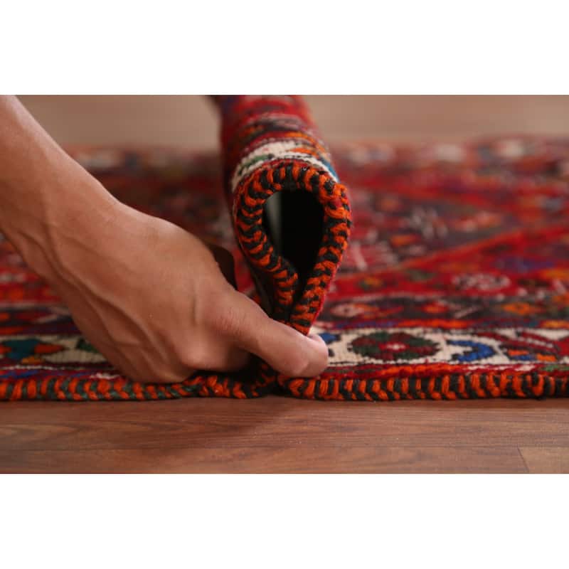 Hand Knotted Oriental 100% Wool Carpet Traditional Tribal Red Shiraz Runner Rug - 10' 8'' X 3' 2''