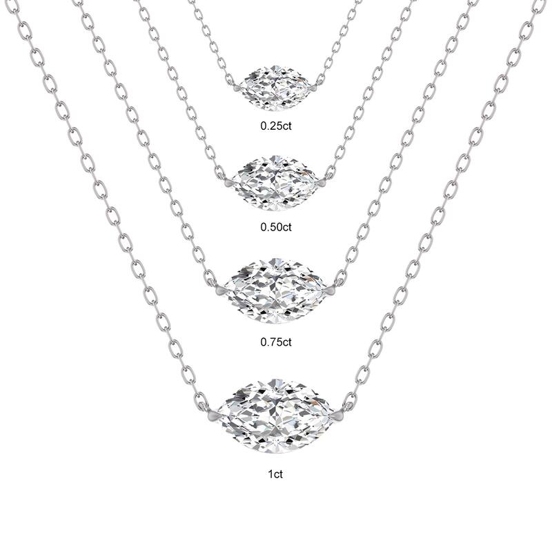 Marquee Lab Grown 1/2 Carat Floating Marquise Diamond Solitaire Pendant in 14K White Gold