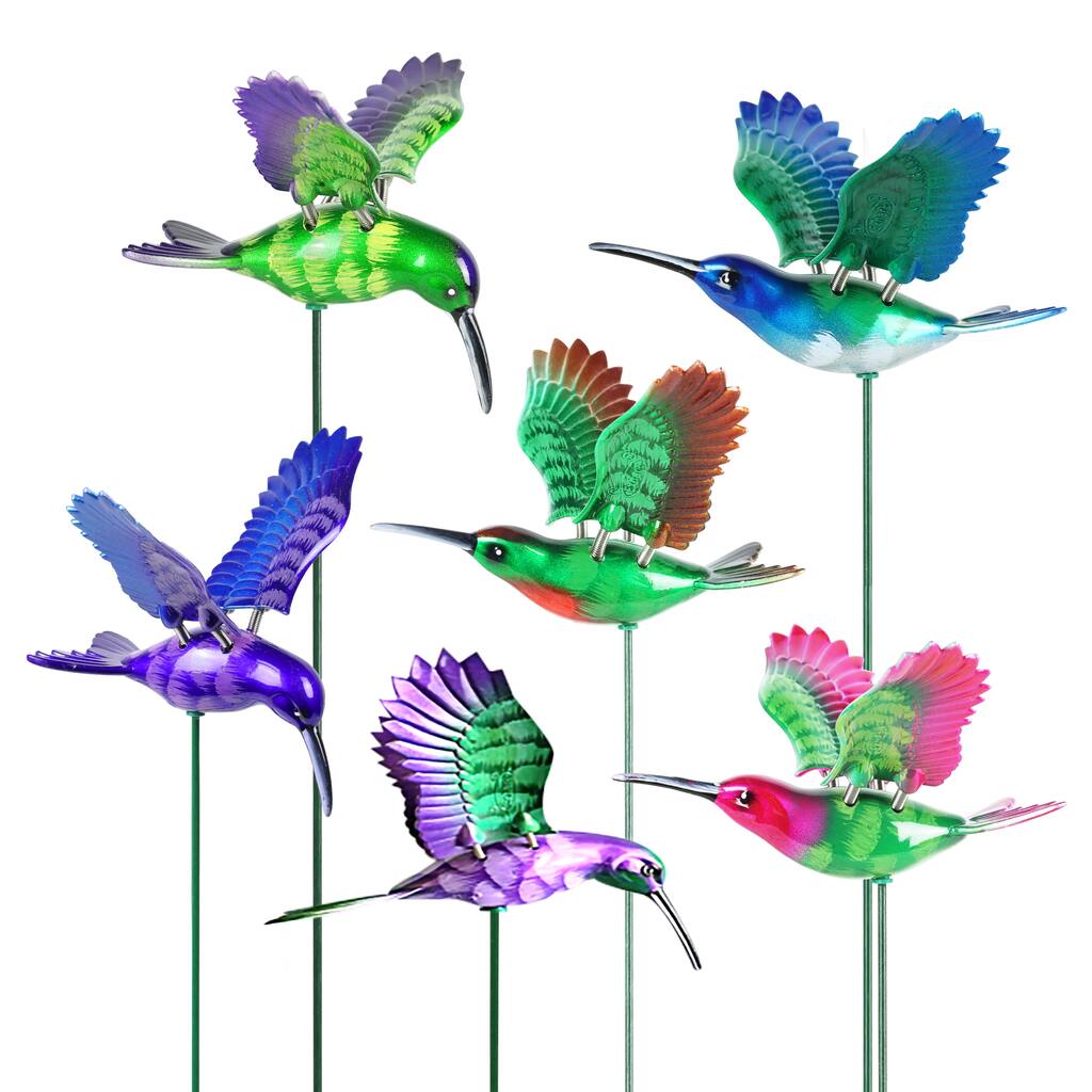Exhart 6 Piece 4" WindyWings Hummingbird Plant Stake Assortment, 6.5 x 4 x 15.5 Inches