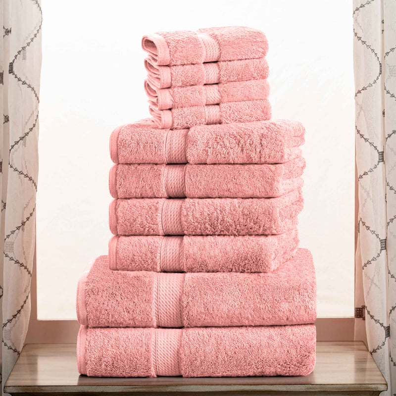 Superior Egyptian Cotton Heavyweight Solid Plush Towel Set - 10-Piece Set - Tea Rose